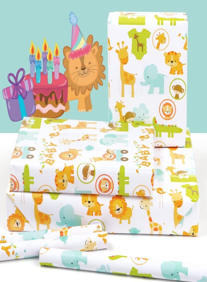 AirCool Gift Wrapping Paper for Baby Boys Girls Infant Kids, 6 Sheets Forest Animals Lion Giraffe Elephant Monkey Crocodile Wrapping Paper Sheet, 20 x 30 Inch Gift Paper for Baby Shower Birthday Kindergarten - Image 3